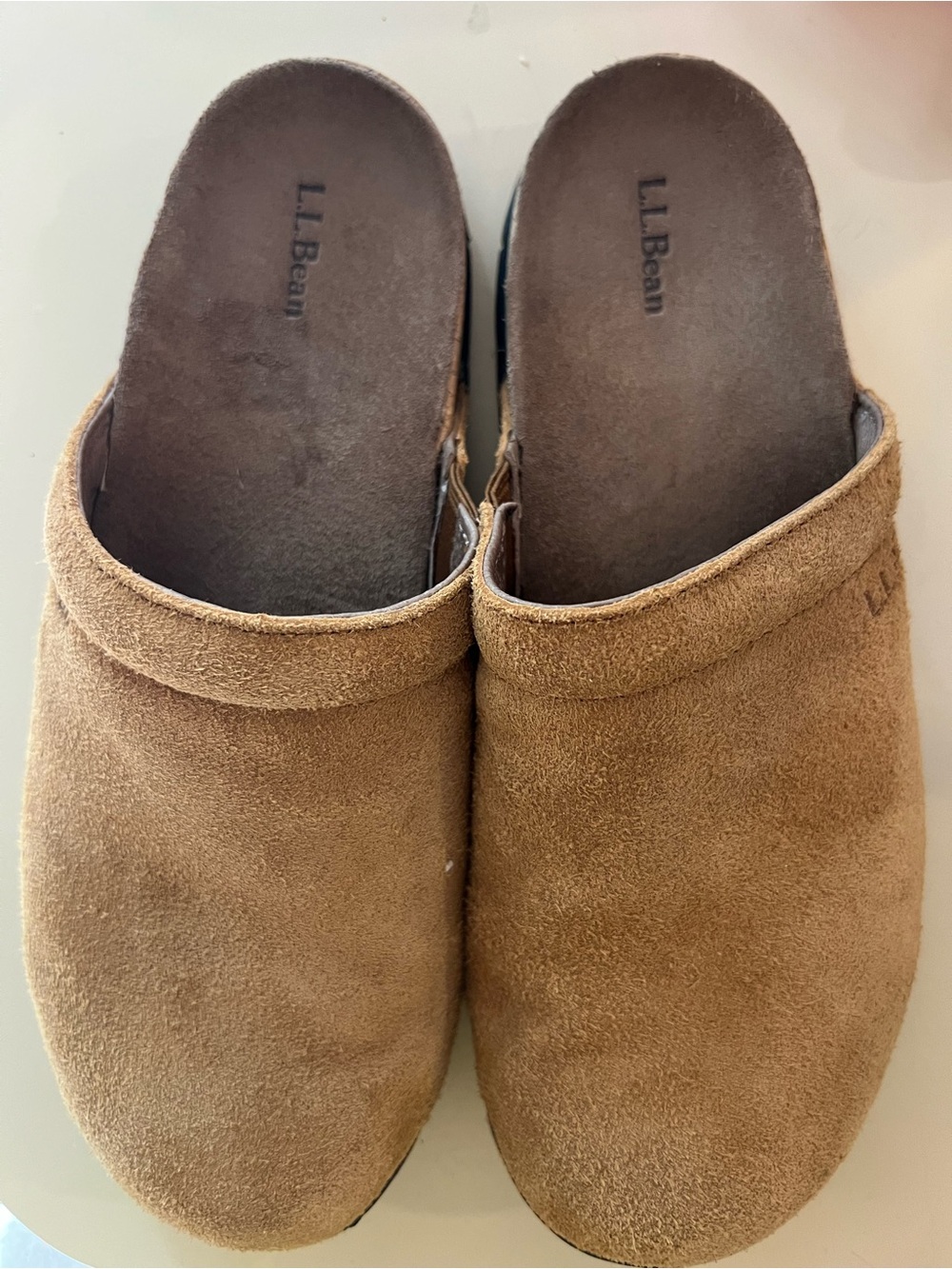 L.L. Bean Tan Suede Slip-On Go anywhere Clogs/Loafers cushioned cork sz 8.5/9